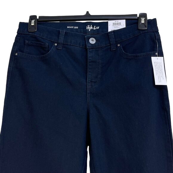 Style & Co SZ 10 Boot Leg Jeans Mid-Rise Dark Wash Stretch 5-Pocket Blue Womens - Picture 2 of 10